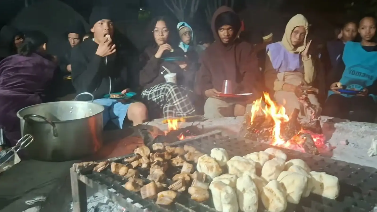 Bread cooking on the fire at dinner time