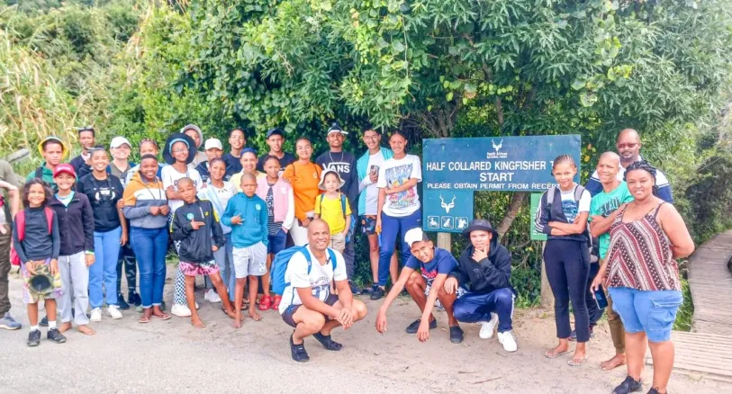 The group at the start of the Half-collared Kingfisher trail